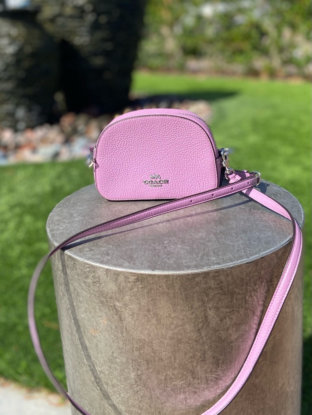 Coach Lilac Pebble Leather Dome Crossbody Bag